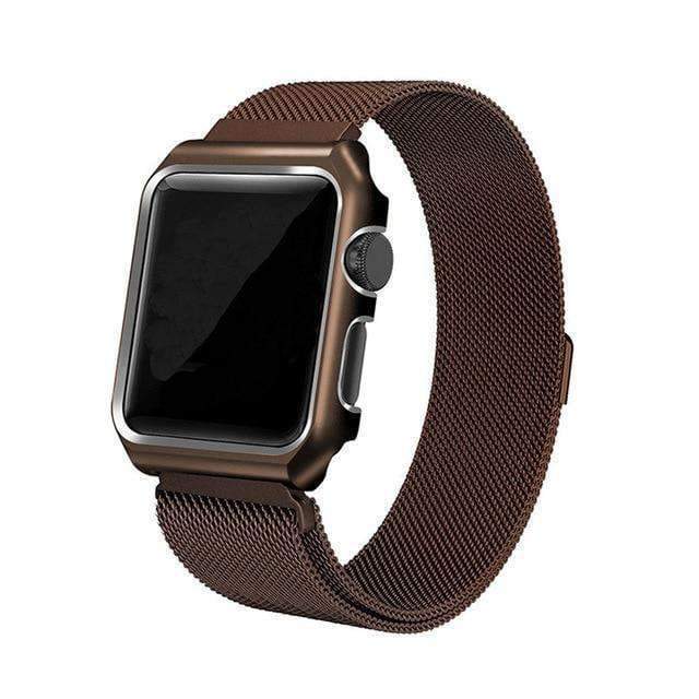 Apple coffee / 38mm band case Apple Watch band Milanese mesh magnetic Loop stainless steel metal Strap & Watch Case bundle  42mm 44mm iwatch 4/3/2/1 38mm 40 mm Bracelet Watchband - USA Fast Shipping