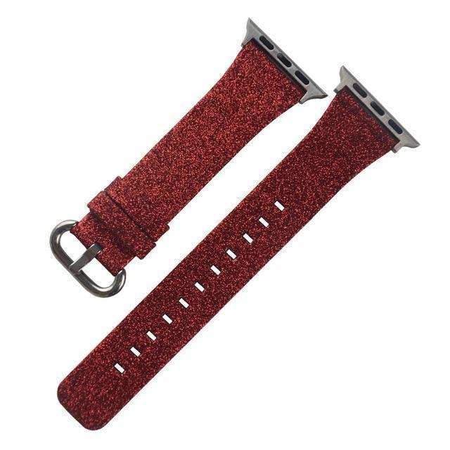 Apple Dark Red / 38mm Christmas Shiny Glitter Leather Bling Luxury Bracelet Strap for Apple Watch Band Series 4 3 2 1 for iwatch 40MM 44MM 38MM 42MM