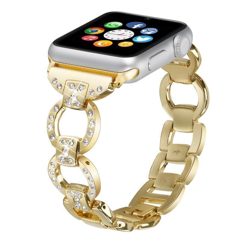 Apple Gold / 38mm/40mm Apple Watch bling diamond band, 38mm 40mm 42mm 44mm, Luxury Stainless Steel Link Strap For iWatch Series 3 2 1 - US Fast shipping