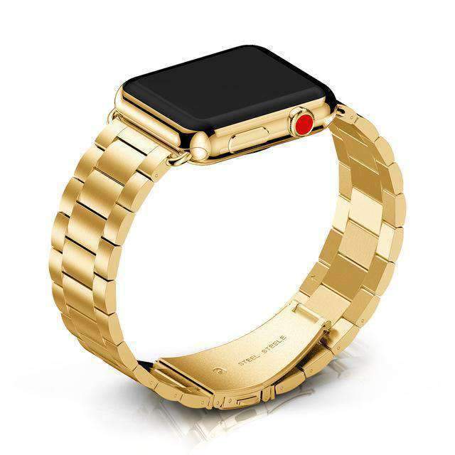Apple Gold / 42mm / 44mm Apple Watch Series 5 4 3 2 Band, Matte flat link sport strand Stainless Steel Strap 44mm, 40mm, 42mm, 38mm Metal Links Bracelet Smart Watch
