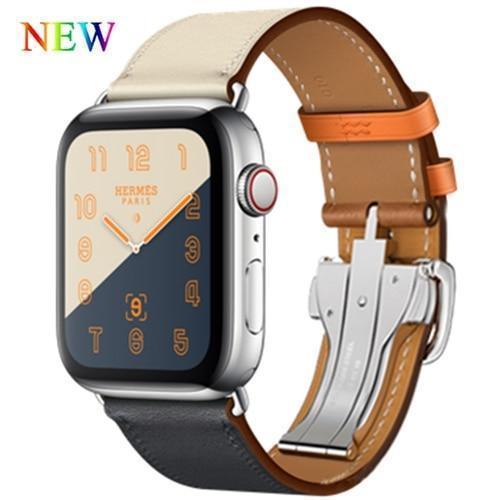 Apple Gray / 38mm Apple Watch Series 5 4 3 2 Band, Leather strap Deployment Buckle watch Strap watchband Hermes 38mm, 40mm, 42mm, 44mm - US Fast Shipping