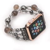 Apple Gray / 42mm / 44mm Apple Watch Series 5 4 3  Band, Agate Beads Pearl Bracelet stretch Strap, iWatch Women Watchband Adapters 38mm, 40mm, 42mm, 44mm