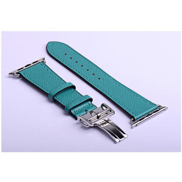 Apple green / 38mm Apple Watch Series 5 4 3 2 Band, Leather strap Deployment Buckle watch Strap watchband Hermes 38mm, 40mm, 42mm, 44mm - US Fast Shipping