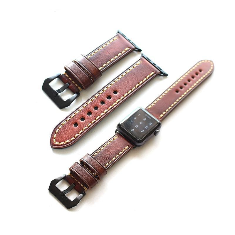 Apple Handmade Italian Leather For Iwatch Watchbands,Burnish Leather 42MM Apple Watch Men's Strap,Fast Shipping