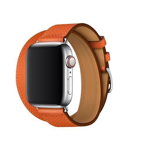 Apple Orange / 38mm Leather strap For apple watch band 42mm 38mm iWatch band 44mm 40mm Double Tour bracelet watchband Apple watch 4 3 21 Accessories ( US Fast Shipping)