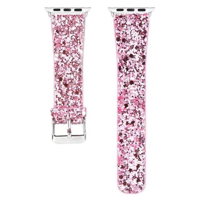 Apple Pink / 38mm / 40mm Apple Watch Series 5 4 3 2 Band, Luxury Apple Watch Sparkle Glitter Bling Leather Band 38mm, 40mm, 42mm, 44mm - US Fast Shipping