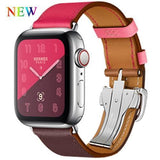 Apple Pink / 38mm Apple Watch Series 5 4 3 2 Band, Leather strap Deployment Buckle watch Strap watchband Hermes 38mm, 40mm, 42mm, 44mm - US Fast Shipping