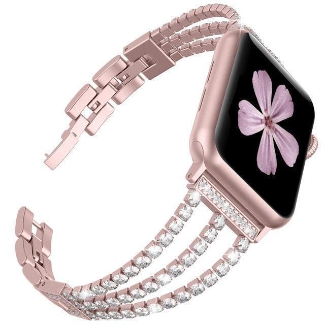 Apple pink / 38mm Apple Watch Series 5 4 3 2 Band, New Women Diamond Watch Stainless Steel strap Sport Bracelet 38mm, 40mm, 42mm, 44mm