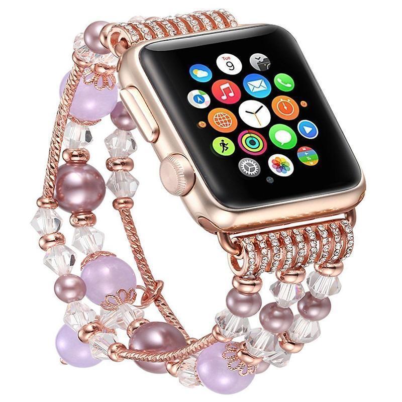 Apple Purple / 38mm / 40mm Apple Watch Series 5 4 3  Band, Agate Beads Pearl Bracelet stretch Strap, iWatch Women Watchband Adapters 38mm, 40mm, 42mm, 44mm