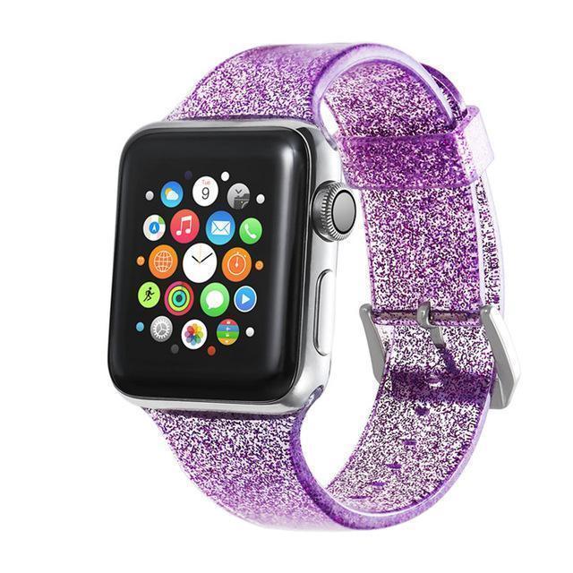Apple purple / 38mm/40mm Sport Soft glitter Silicone Strap For Apple Watch Series 4 3 2 1 44mm 40mm 42mm 38mm Band Replacement Strap Wristband For iWatch Band - US Fast shipping