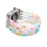 Apple Rainbow / 38mm Agate Beads Watchband For iWatch Natural Stone Apple Watch Strap Women 44mm/ 40mm/ 42mm/ 38mm Elastic Bracelet Replacement Wrist Band
