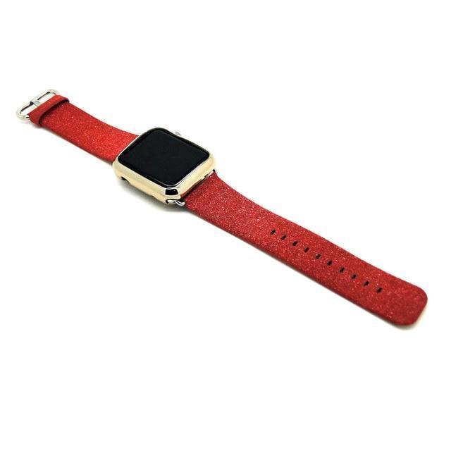 Apple Red / 38mm/40mm Leopard Rainbow Bling Glitter Leather Band for Apple Watch Series 1 2 3 Strap 42mm 38mm Bracelet for iWatch Wristband