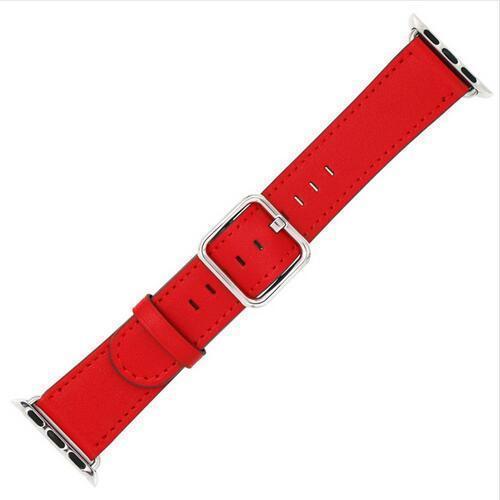 Apple Red / 42 mm Leather Strap For Apple Watch Band 42mm 38mm iwatch 4/3 Bracelet 44mm 40mm bracelet Stainless Steel Classic Buckle Watchband, USA Fast Shipping
