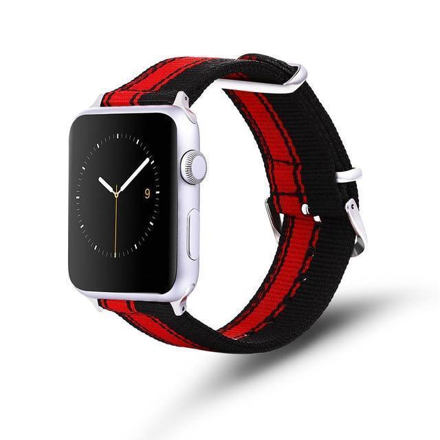 Apple Red and black / 42mm / 44mm Apple Watch Series 5 4 3 2 Band, Nylon Rainbow Sport Smart Watch Strap 38mm, 40mm, 42mm, 44mm