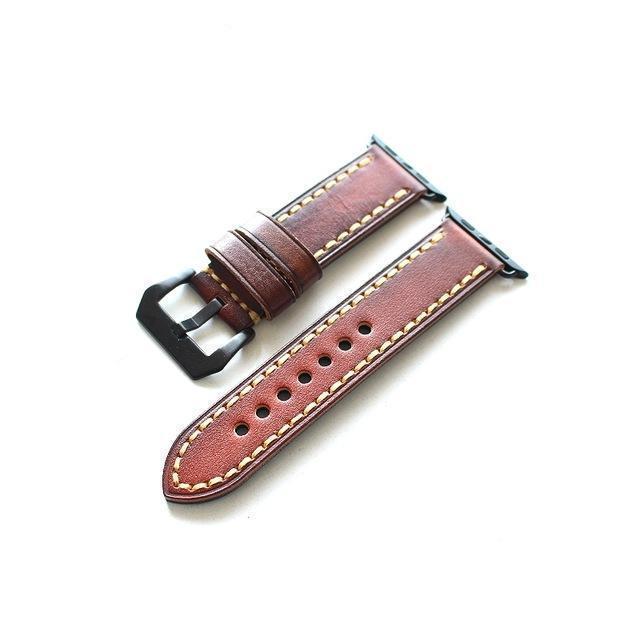 Apple Red Black buckl / 38mm Handmade Italian Leather For Iwatch Watchbands,Burnish Leather 42MM Apple Watch Men's Strap,Fast Shipping