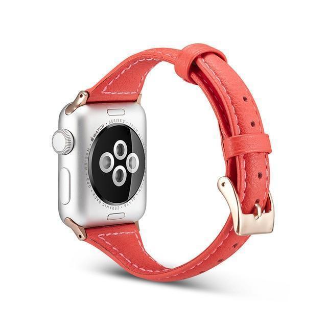 Apple Red / For 38mm and 40mm Newest Slim Genuine Leather Strap For Apple Watch 4 Band 40mm 44mm iWatch Sport Wristband For Apple Watch 42mm 38mm 2019