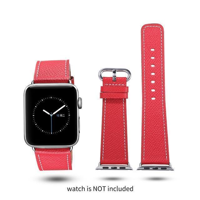 Apple Red with tan / 38mm Apple Watch Series 5 4 3 2 Band, Sport Edition, High Quality Calf Faux leather Watchband 38mm, 40mm, 42mm, 44mm