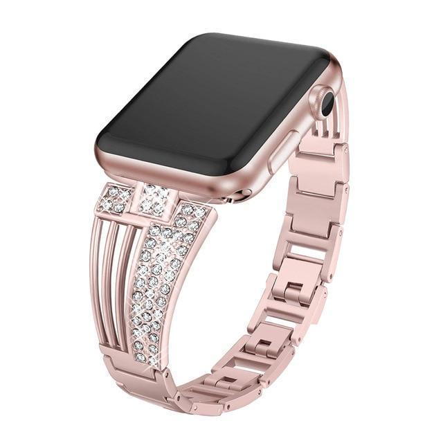 Apple rose / 38mm Apple watch Diamond bling strap series 4 3 2 1 band for iWatch 38mm 42mm 40mm 44mm stainless steel strap link bracelet
