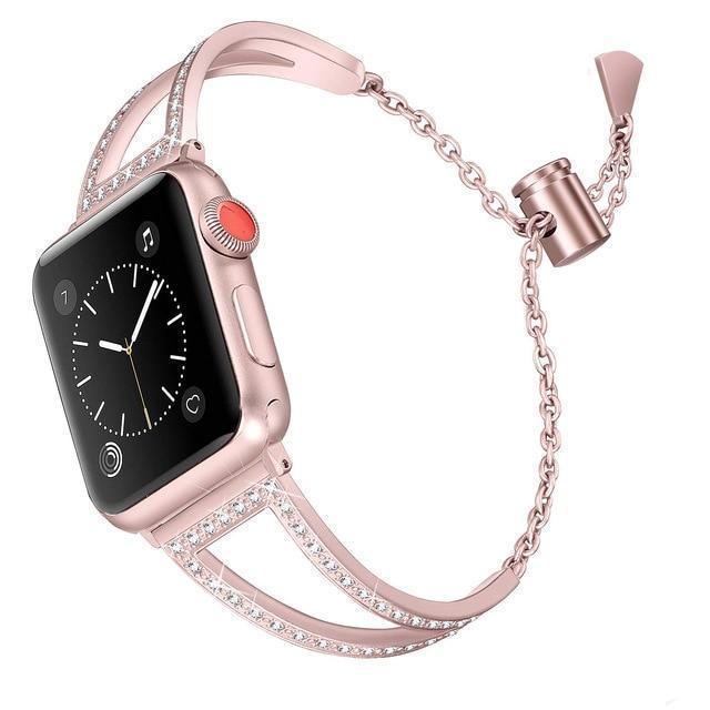 Apple Rose / 38mm Apple Watch Series 5 4 3 2 Band, New Diamond Watch Bands, Stainless Steel Strap Women Bracelet 38mm, 40mm, 42mm, 44mm - US Fast Shipping