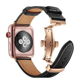 Apple Rose gold button13 / 38mm / 40mm Apple Watch Series 5 4 3 2 Band, Leather Strap Stainless Steel Butterfly Loop watchband bracelet 38mm, 40mm, 42mm, 44mm US Fast Shipping