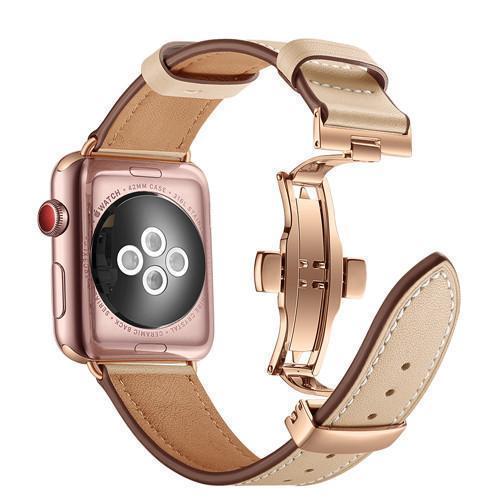Apple Rose gold button14 / 38mm / 40mm Apple Watch Series 5 4 3 2 Band, Leather Strap Stainless Steel Butterfly Loop watchband bracelet 38mm, 40mm, 42mm, 44mm US Fast Shipping