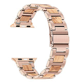 Apple Rose Gold Olive / 38mm Apple Watch Series 5 4 3 2 Band, Nature Wood & Stainless Steel Wrist Strap Bracelet Watchband for iWatch 38mm 40mm, 42mm, 44mm