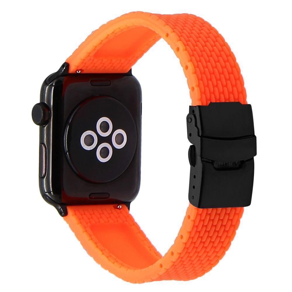 Apple Silicone Rubber Watchband for iWatch Apple Watch 38mm 40mm 42mm 44mm Band Series 5 4 3 2 1 Steel Safety Clasp Strap Bracelet