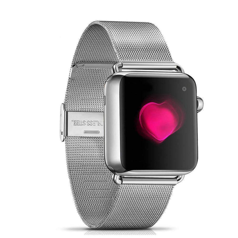 Apple Silver / 38mm / 40mm Apple Watch Series 5 4 3 2 Band, Milanese mesh sport Loop Stainless Steel Watchband with Double Buckle 38mm, 40mm, 42mm, 44mm