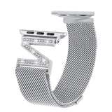 Apple silver / 38mm Apple watch Milanese mesh magnetic sport Loop,  stainless steel metal Bracelet Diamond bling woman strap, 38mm 42mm 40mm 44mm iwatch series 5 4 3