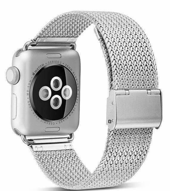 Apple Silver / 38mm Apple Watch Series 5 4 3 2 Band, Milanese style, Stainless Steel Woven Sport Watchband fits 38mm, 40mm, 42mm, 44mm