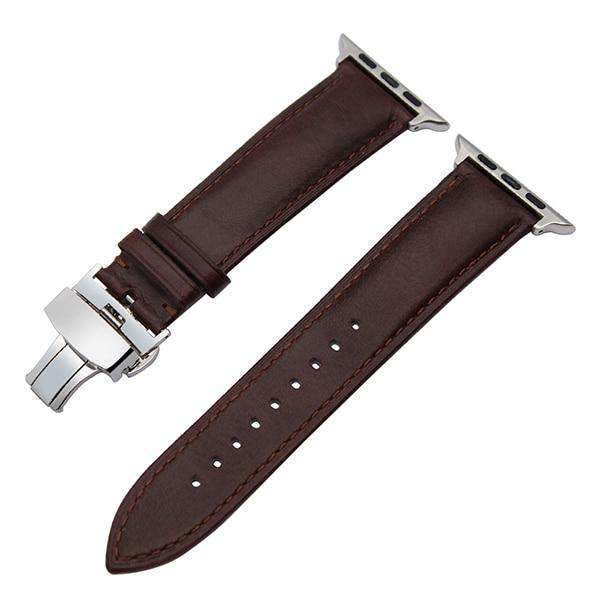 Apple Silver buckle with dark brown leather / 38mm / 40mm Apple Watch Series 5 4 3 2 Band, Italian Genuine Leather Watchband Crazy Horse, Steel Butterfly Buckle Wrist Bracelet 38mm, 40mm, 42mm, 44mm