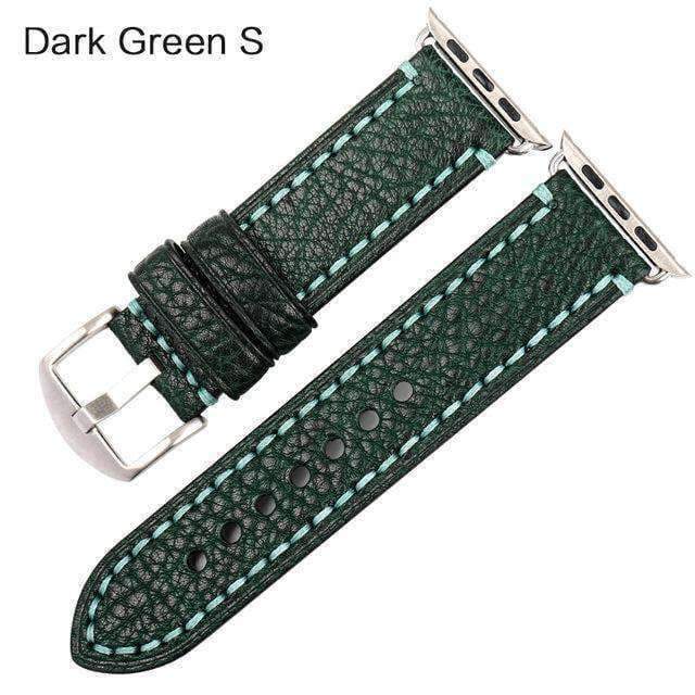 Apple Silver buckle with dark green leather / For Apple Watch 42mm Apple Watch Band, Genuine Cow Leather Strap With Adapter Fits  44mm/ 40mm/ 42mm/ 38mm Series 1 2 3 4 Black iWatch Bracelet Watchband