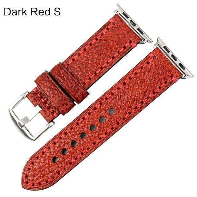 Apple Silver buckle with dark red leather / For Apple Watch 42mm Apple Watch Band, Genuine Cow Leather Strap With Adapter Fits  44mm/ 40mm/ 42mm/ 38mm Series 1 2 3 4 Black iWatch Bracelet Watchband