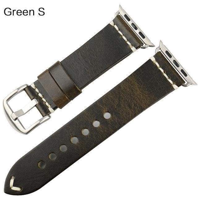 Apple Silver buckle with green leather / 42mm / 44mm Apple Watch Series 5 4 3 2 Band, Vintage Greased Leather Fashion Watchband Bracelet Watch Band 38mm, 40mm, 42mm, 44mm