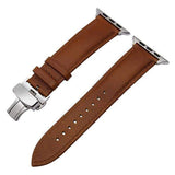 Apple Silver buckle with light brown leather / 38mm / 40mm Apple Watch Series 5 4 3 2 Band, Italian Genuine Leather Watchband Crazy Horse, Steel Butterfly Buckle Wrist Bracelet 38mm, 40mm, 42mm, 44mm