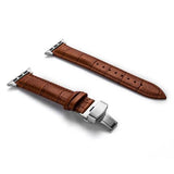 Apple Silver buckle with light brown leather brown string / 38MM Apple Watch Series 5 4 3 2 Band, Crocodile Grain cow Leather Butterfly Buckle Bands iWatch 38mm, 40mm, 42mm, 44mm -  US Fast Shipping