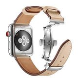 Apple Silver button4 / 38mm / 40mm Apple Watch Series 5 4 3 2 Band, Leather Strap Stainless Steel Butterfly Loop watchband bracelet 38mm, 40mm, 42mm, 44mm US Fast Shipping
