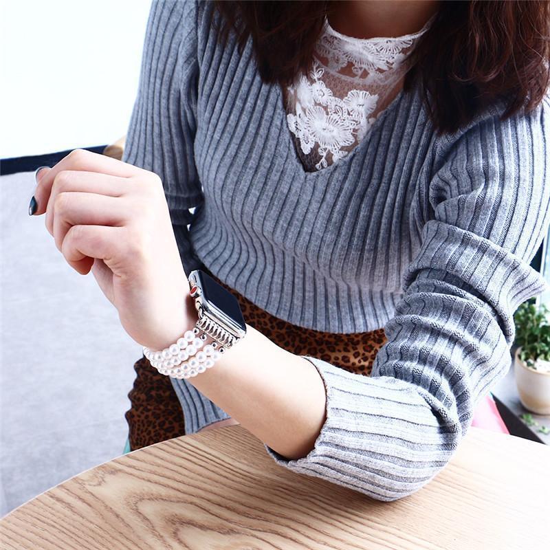 Apple Simulated Pearls Apple Watch Strap 38mm/42mm Beads Watchband For iWatch Women Elastic Bracelet Wrist Band