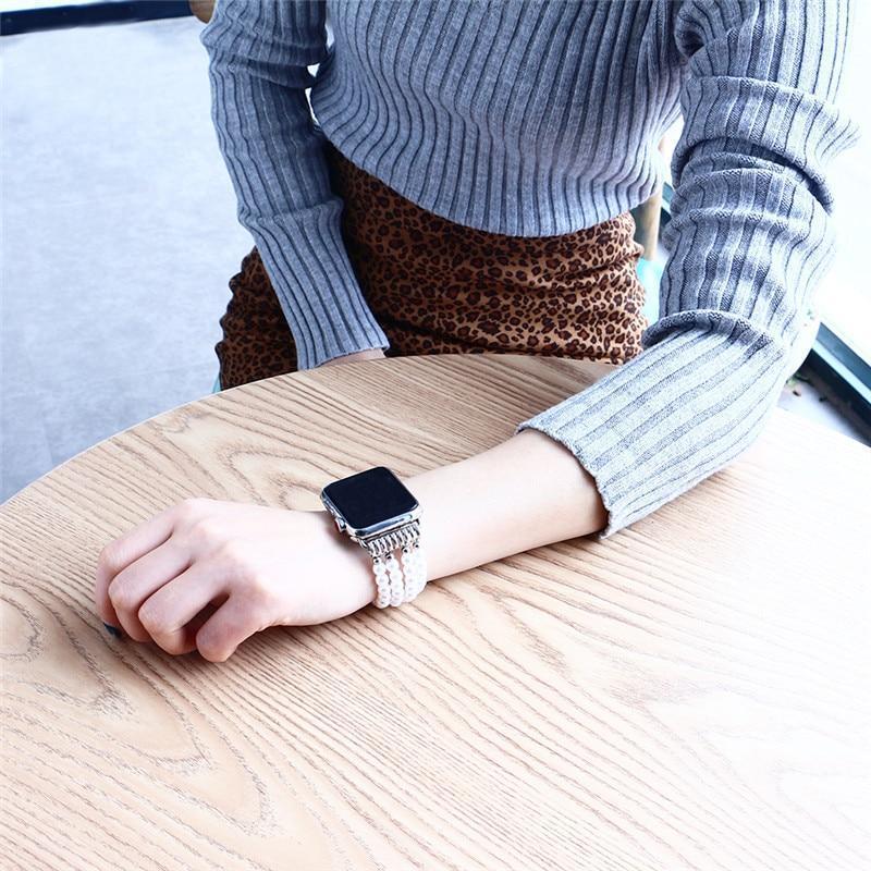 Apple Simulated Pearls Apple Watch Strap 38mm/42mm Beads Watchband For iWatch Women Elastic Bracelet Wrist Band