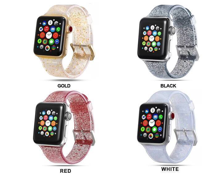 Apple Sport Soft glitter Silicone Strap For Apple Watch Series 5 4 3 2 1 44mm 40mm 42mm 38mm Band Replacement Strap Wristband For iWatch Band - US Fast shipping