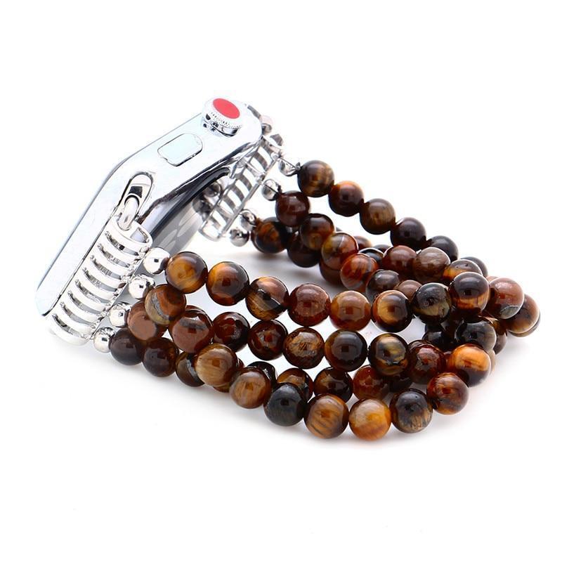 Apple Tiger Eye Beads Watch Strap Natural Stone Apple Watchband For iWatch Women  38mm/42mmWatch Band 4 Rows Bracelet