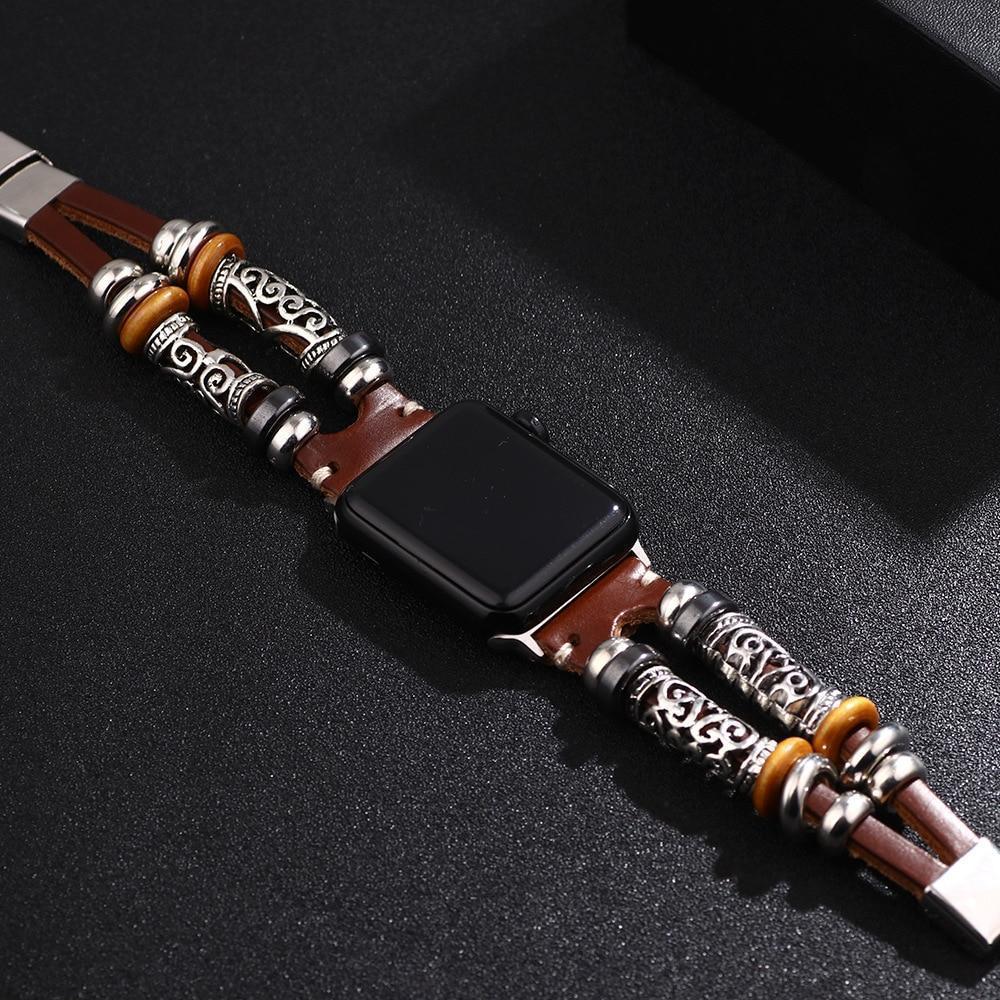 Apple Vintage PU Leather Embossed Ornament Wristband For Apple Watch Series 4/3 Replacement Bracelet Strap For Women Men Accessories