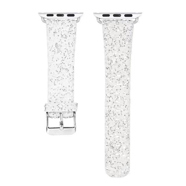 Apple White / 38mm / 40mm Apple Watch Series 5 4 3 2 Band, Luxury Apple Watch Sparkle Glitter Bling Leather Band 38mm, 40mm, 42mm, 44mm - US Fast Shipping