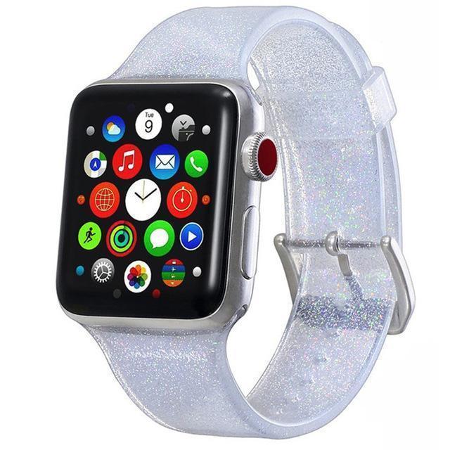 Apple white / 38mm/40mm Sport Soft glitter Silicone Strap For Apple Watch Series 4 3 2 1 44mm 40mm 42mm 38mm Band Replacement Strap Wristband For iWatch Band - US Fast shipping