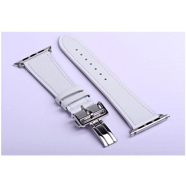 Apple white / 38mm Apple Watch Series 5 4 3 2 Band, Leather strap Deployment Buckle watch Strap watchband Hermes 38mm, 40mm, 42mm, 44mm - US Fast Shipping