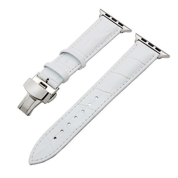 Apple White / 38mm Faux Leather Watchband for 38mm 40mm 42mm 44mm iWatch Apple Watch Series 4 3 2 1 Band Butterfly Buckle Strap Bracelet