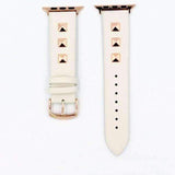 Apple White / 42mm / 44mm Apple Watch Series 5 4 3 2 Band, Punk gold Studded Leather Rivets Design, fits iWatch, 38mm, 40mm, 42mm, 44mm