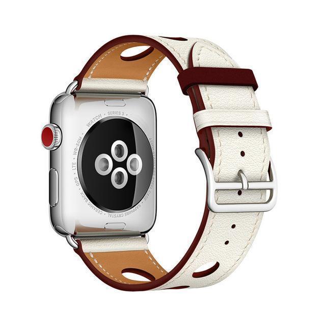Apple White Red20 / 38MM Series 123 Apple Watch Series 5 4 3 2 Band, Double Tour Watchbands Genuine Leather Strap Herm Bracelet 38mm, 40mm, 42mm, 44mm