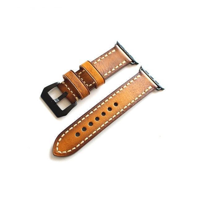 Apple yellow Black buckl / 38mm Handmade Italian Leather For Iwatch Watchbands,Burnish Leather 42MM Apple Watch Men's Strap,Fast Shipping