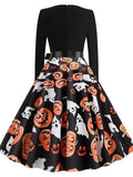 Halloween Pumpkin Print Casual Dress